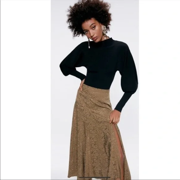 Zara | Jacquard Midi Skirt Oil Green Size XS NWT - Picture 4 of 7